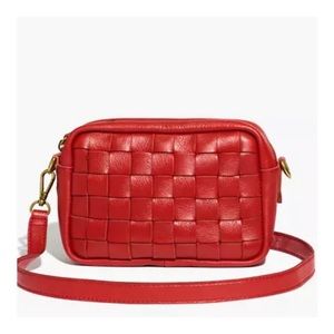 Madewell Red Leather Transport Camera Bag Crossbody Woven
